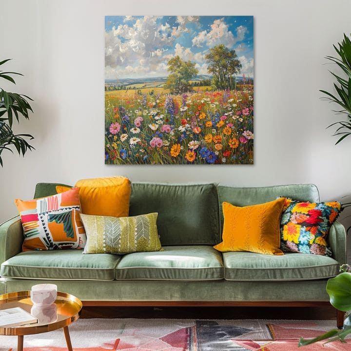 L'immagine di un campo di fiori su tela Prato estivo | Dettagli acrilici