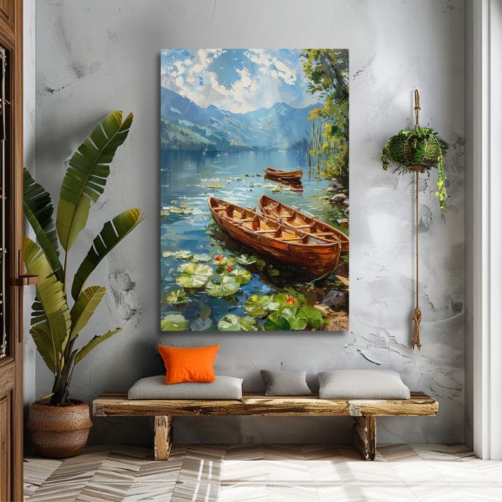 Paesaggio su tela dipinto Romanticismo in coppia | Dettagli in acrilico