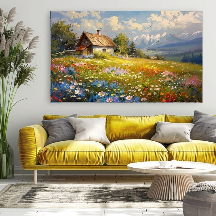 Stampa su tela Prato di fiori colorati | Dettagli in acrilico