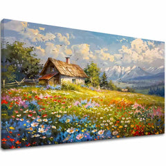 Stampa su tela Prato di fiori colorati | Dettagli in acrilico
