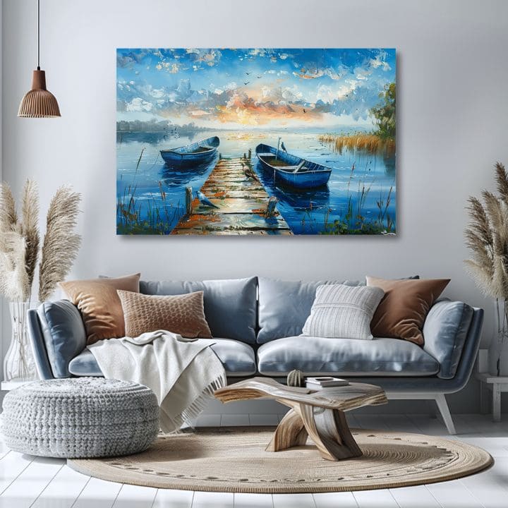 Dipinto di paesaggio su tela Tramonto romantico | Dettagli in acrilico