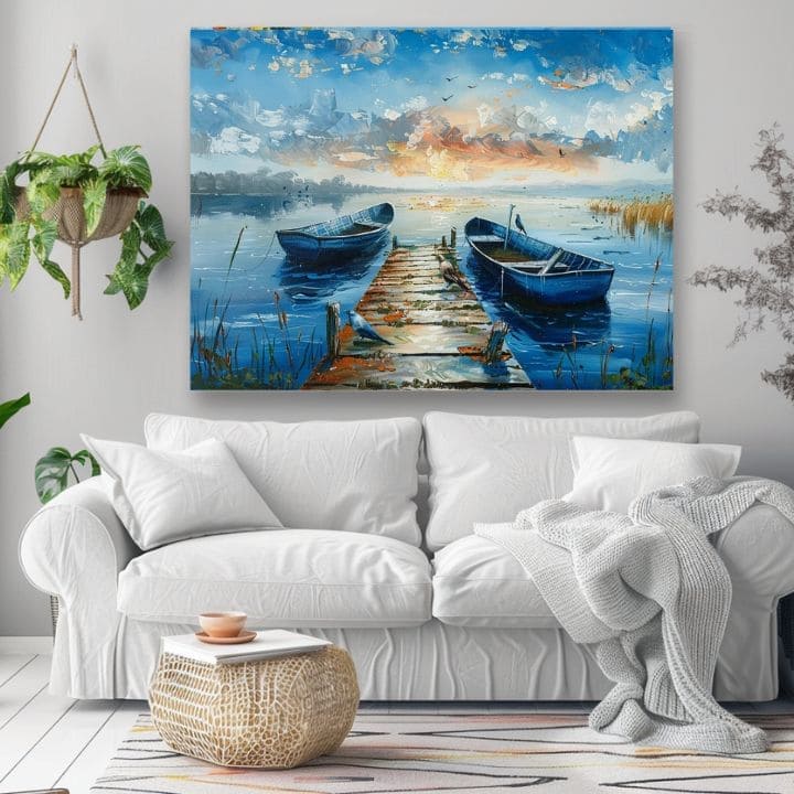 Dipinto di paesaggio su tela Tramonto romantico | Dettagli in acrilico