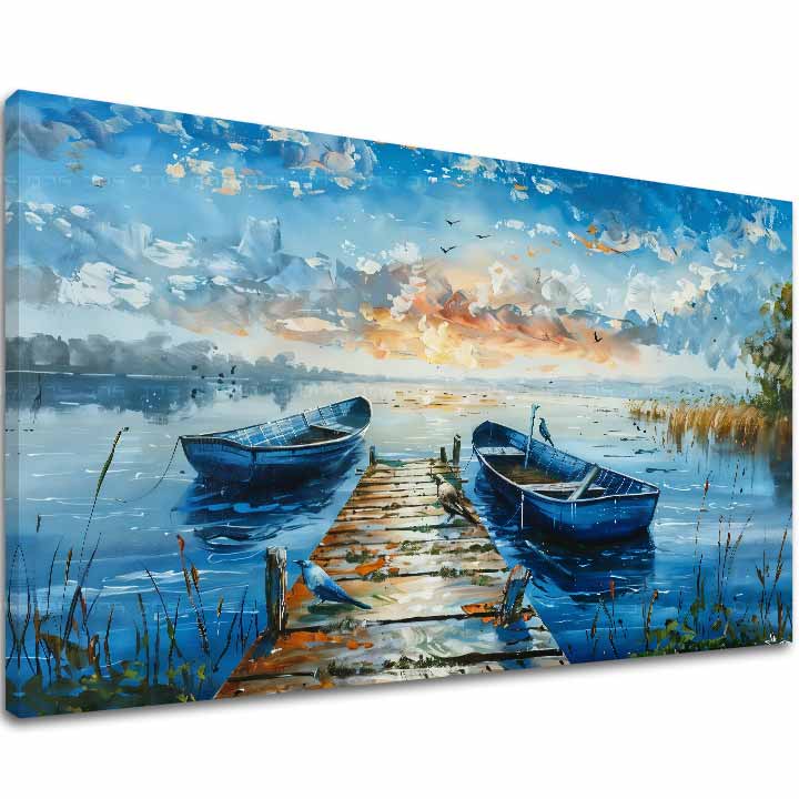 Dipinto di paesaggio su tela Tramonto romantico | Dettagli in acrilico