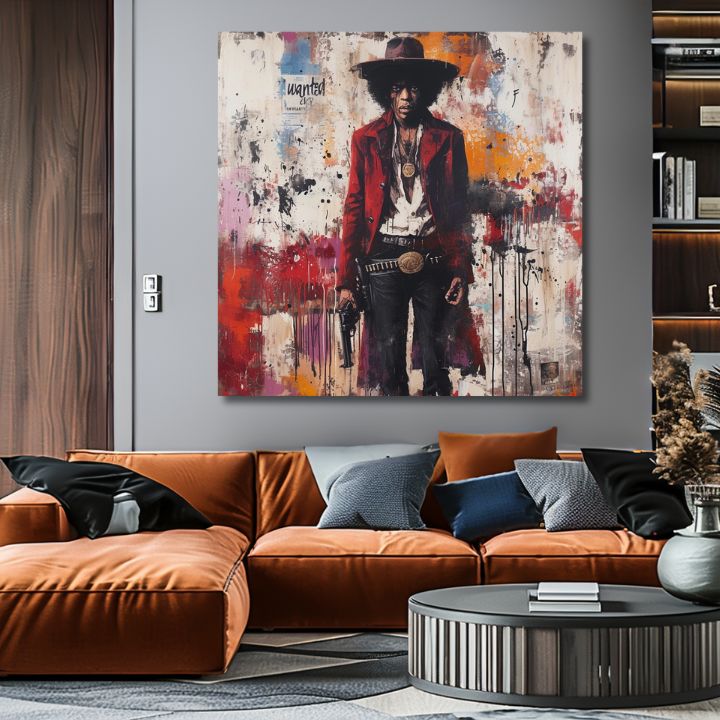 Dipinto Jimi Hendrix - Wild West in acrilico | 100% originale dipinto con acrilico