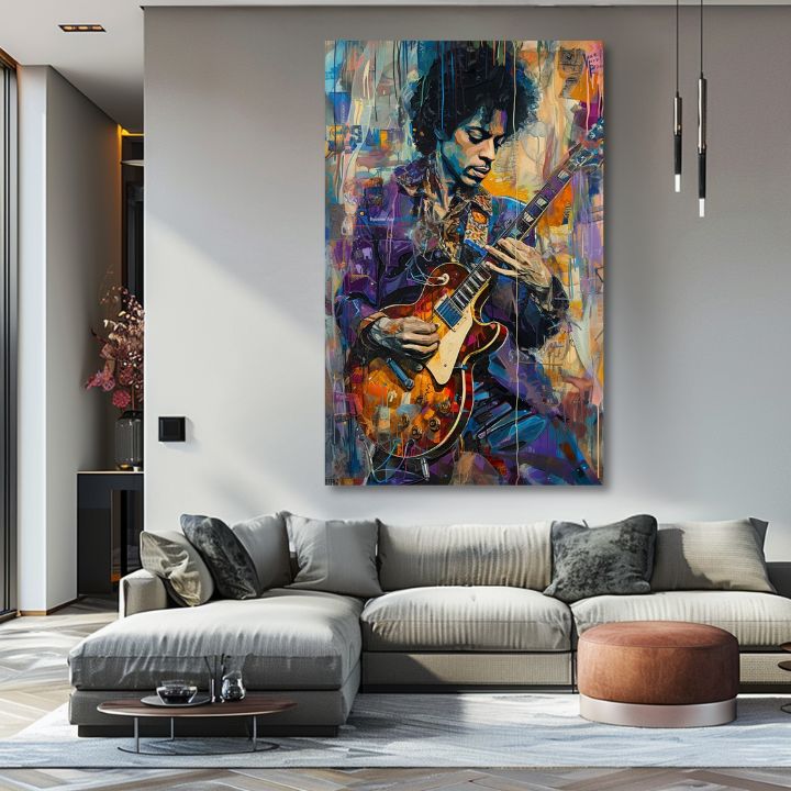 Immagine JIMI HENDRIX - Chitarra in fiamme | 100% originale dipinto ad acrilico