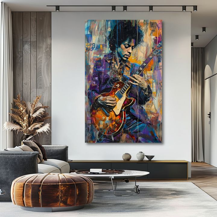 Immagine JIMI HENDRIX - Chitarra in fiamme | 100% originale dipinto ad acrilico