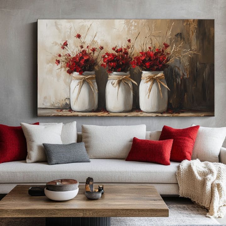 Pittura rustica | Fiori selvatici in vaso | Pittura acrilica 100% originale