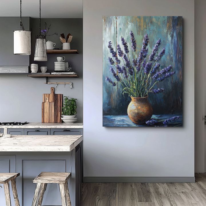 Dipinto Armonia di Lavanda | Pace in un vaso di argilla | Dettagli in acrilico