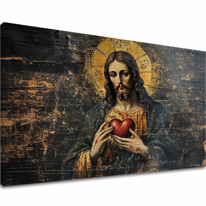Sacro Cuore di Gesù | Dipinto con acrilico e foglia d'oro