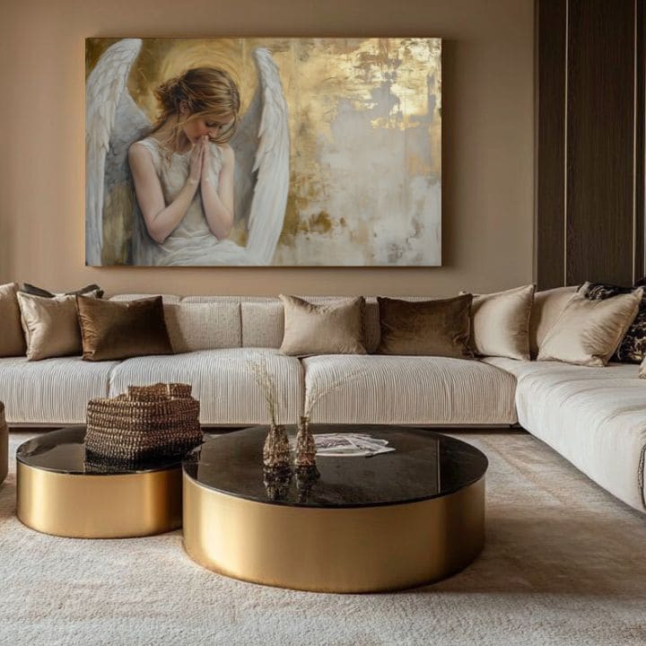 Dipinti di angeli Pace dorata | Pittura acrilica originale al 100%