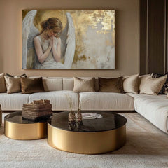 Dipinti di angeli Pace dorata | Pittura acrilica originale al 100%
