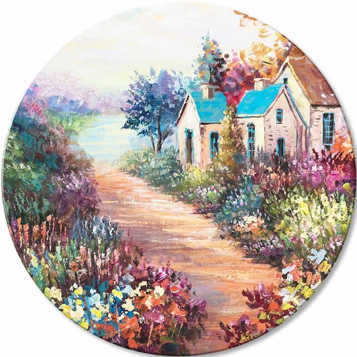 Quadro rotondo dipinto della casa della nonna | dimensioni diverse