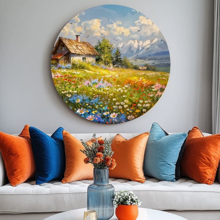 Quadri rotondi con acrilico Mountain Cottage