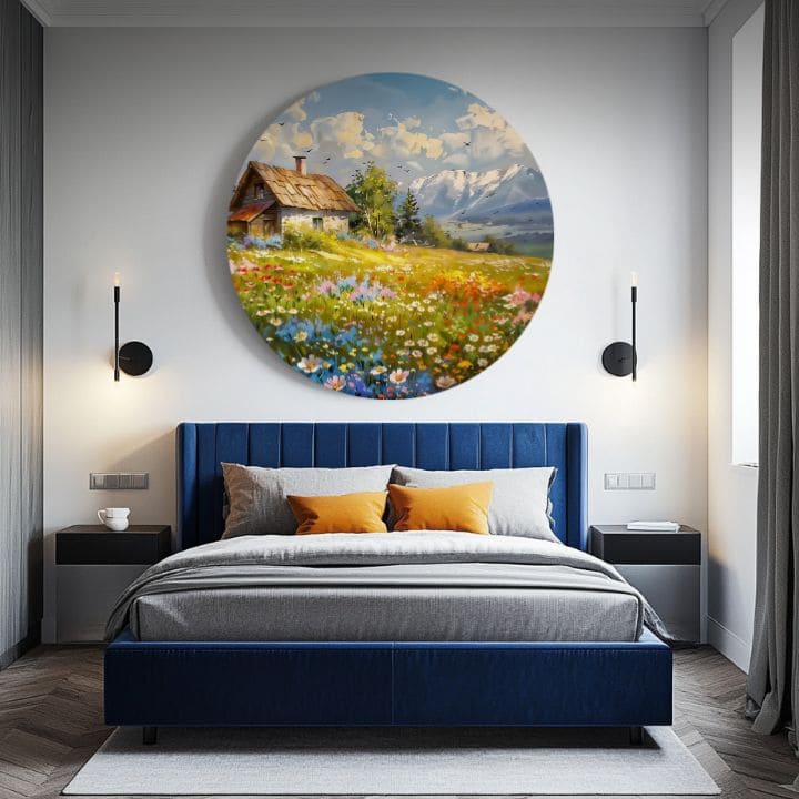 Quadri rotondi con acrilico Mountain Cottage