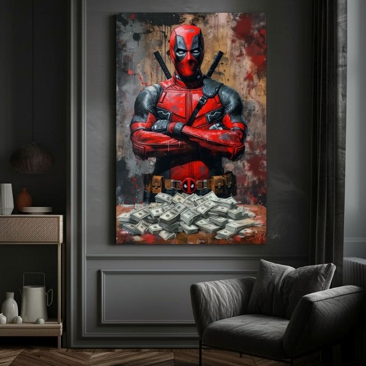 Deadpool: dipinto Money and Chaos | Dettagli in acrilico