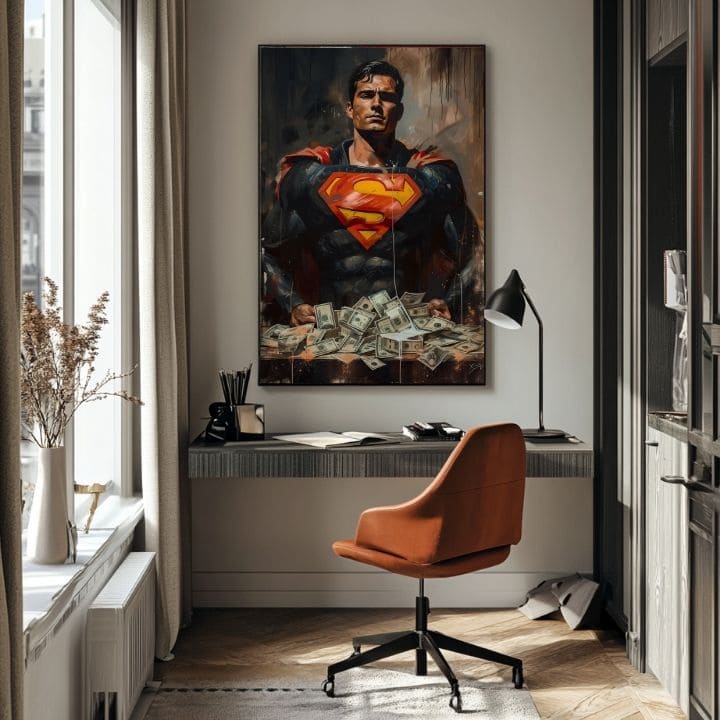 Superman: dipinto Money Man | Dettagli in acrilico