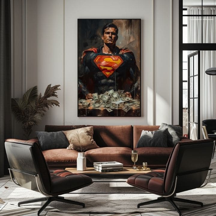 Superman: dipinto Money Man | Dettagli in acrilico