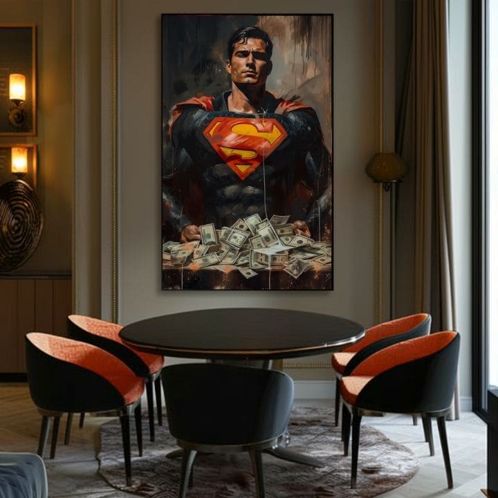 Superman: dipinto Money Man | Dettagli in acrilico