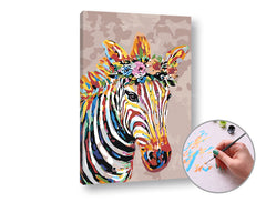 Pittura per numeri ZEBRA CON FIORI | difficoltà media