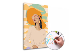 Pittura per numeri DONNA CON IL CAPPELLO GIALLO | difficoltà bassa