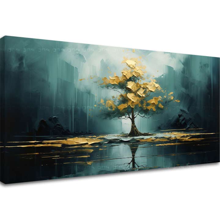 Decorazione da parete moderna Riflesso dorato nel lago - PREMIUM ART - immagine 2