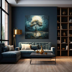 Decorazione murale moderna Albero della luna notturna - PREMIUM ART