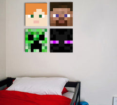 Dipingere Minecraft - Personaggi in primo piano sulla tela - Alex, Steve, Enderman, Creeper - immagine 3