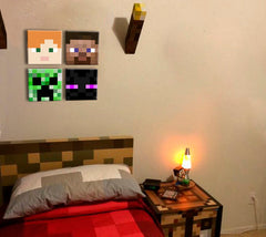 Dipingere Minecraft - Personaggi in primo piano sulla tela - Alex, Steve, Enderman, Creeper