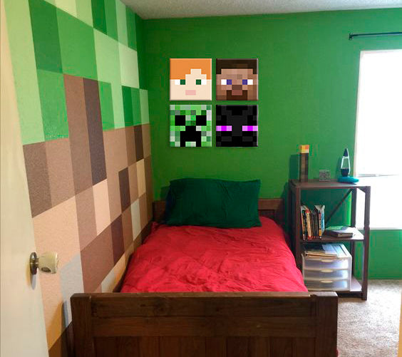 Dipingere Minecraft - Personaggi in primo piano sulla tela - Alex, Steve, Enderman, Creeper - immagine 4