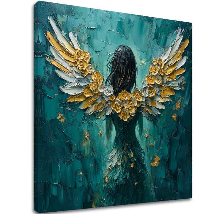 Dipinti di angeli Ali d'oro | rifinito a mano dall'artista