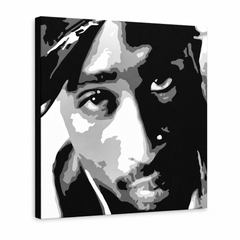 Dipinto a mano POP Art 2 PAC 1 pezzo 2pac – Visualizzazione 3D del quadro dipinto a mano su sfondo bianco. Colori dominanti: nero, bianco, grigio.