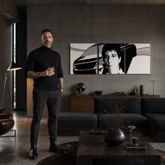 Dipinto a mano POP Art AL PACINO 3 pezzi al9 – quadro in un moderno interno maschile, visualizzazione lifestyle. Colori dominanti: nero, bianco, grigio.