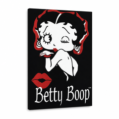 Dipinto a mano POP Art Betty Boop 1 pezzo bb – Visualizzazione 3D del quadro dipinto a mano su sfondo bianco. Colori dominanti: nero, rosso, bianco.