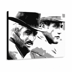 Dipinto a mano POP Art Butch Cassidy 1 pezzo bc – Visualizzazione 3D del quadro dipinto a mano su sfondo bianco. Colori dominanti: nero, bianco, grigio.