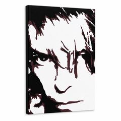 Dipinto a mano POP Art David Bowie 1 pezzo db – Visualizzazione 3D del quadro dipinto a mano su sfondo bianco. Colori dominanti: nero, marrone, bianco.