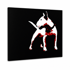 Dipinto a mano POP Art dipinto Cane 1 pezzo cane – Visualizzazione 3D del quadro dipinto a mano su sfondo bianco. Colori dominanti: nero, bianco, rosso.
