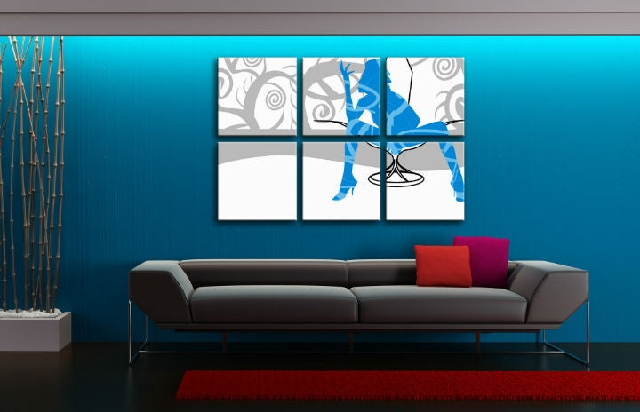 Dipinto a mano POP Art Donna blu 6 pezzi bw