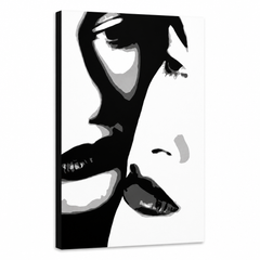 Dipinto a mano POP Art Due donne 1 pezzo 00 2w – Visualizzazione 3D del quadro dipinto a mano su sfondo bianco. Colori dominanti: nero, bianco, grigio.