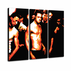Dipinto a mano POP Art Fight Club 3 parti fc2 – Visualizzazione 3D del quadro dipinto a mano su sfondo bianco. Colori dominanti: nero, arancione, bianco.