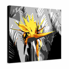 Dipinto a mano POP Art Flower 1 pezzo immagine flo4 – Visualizzazione 3D del quadro dipinto a mano su sfondo bianco. Colori dominanti: giallo, nero, grigio.