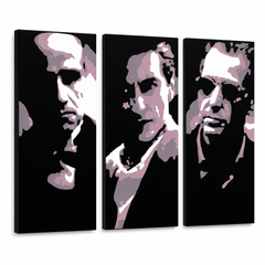 Dipinto a mano POP Art GODFATHER 3 pezzi god3 – Visualizzazione 3D del quadro dipinto a mano su sfondo bianco. Colori dominanti: nero, rosa, bianco.