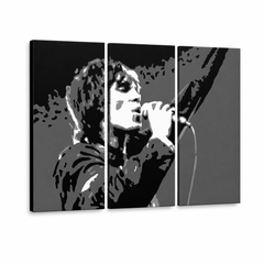 Dipinto a mano POP Art Ian Brown 3 pezzi ib2 – Visualizzazione 3D del quadro dipinto a mano su sfondo bianco. Colori dominanti: nero, bianco, grigio.