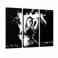 Dipinto a mano POP Art Jessica Alba 3 pezzi self – Visualizzazione 3D del quadro dipinto a mano su sfondo bianco. Colori dominanti: nero, bianco.