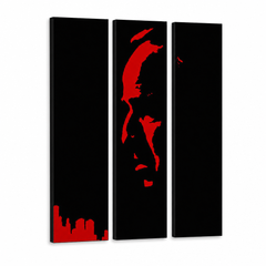 Dipinto a mano POP Art Marlon Brando 3 pezzi gff – Visualizzazione 3D del quadro dipinto a mano su sfondo bianco. Colori dominanti: nero, rosso.