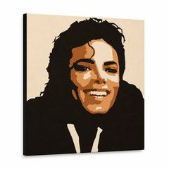 Dipinto a mano POP Art Michael Jackson 1 pezzo mj6 – Visualizzazione 3D del quadro dipinto a mano su sfondo bianco. Colori dominanti: marrone, arancione, nero, beige.