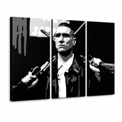 Dipinto a mano POP Art Painting Stock Lock 3 Piece Sto – Visualizzazione 3D del quadro dipinto a mano su sfondo bianco. Colori dominanti: nero, bianco, grigio.
