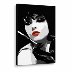 Dipinto a mano POP Art pittura Pop donna 1 pezzo ppw – Visualizzazione 3D del quadro dipinto a mano su sfondo bianco. Colori dominanti: nero, bianco, rosso.