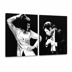 Dipinto a mano POP Art Pulp Fiction 2 pezzi pulp3 – Visualizzazione 3D del quadro dipinto a mano su sfondo bianco. Colori dominanti: nero, bianco, grigio.