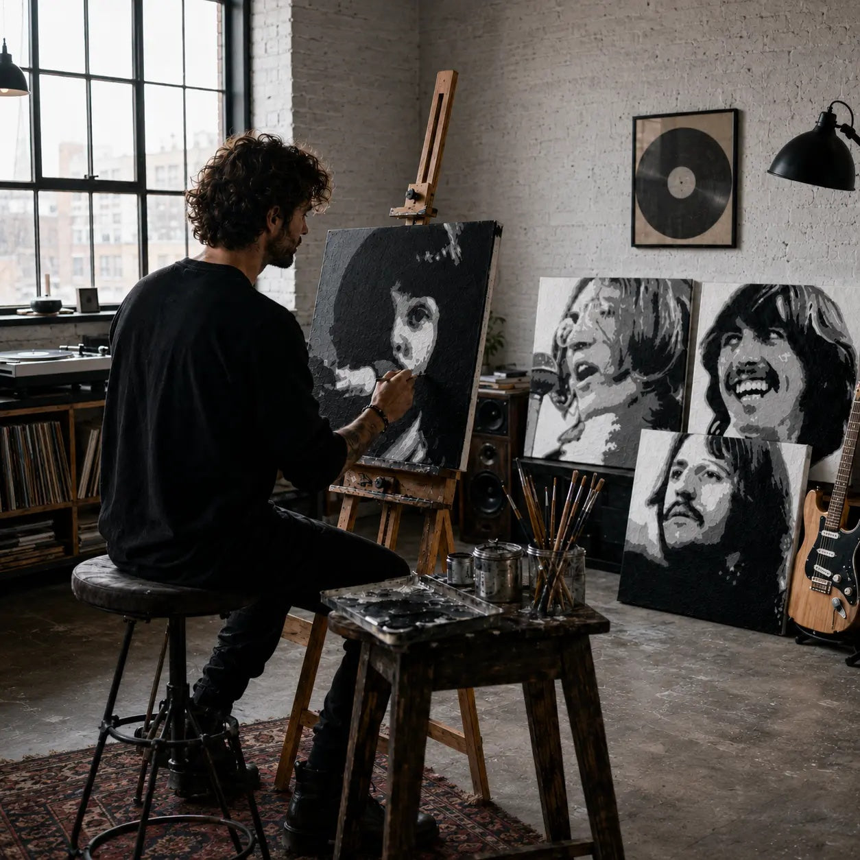 Dipinto a mano POP Art Rat Pack 3 pezzi rp3 – Atelier Papilora – pittura a mano del quadro POP Art. Colori dominanti: nero, bianco, arancione.