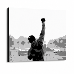 Dipinto a mano POP Art ROCKY 1 pezzo rocky – Visualizzazione 3D del quadro dipinto a mano su sfondo bianco. Colori dominanti: nero, bianco, grigio.